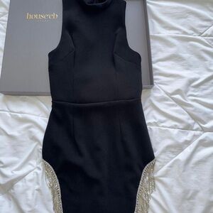 House of CB Charlize black dress w/silver accents. Size XS.
